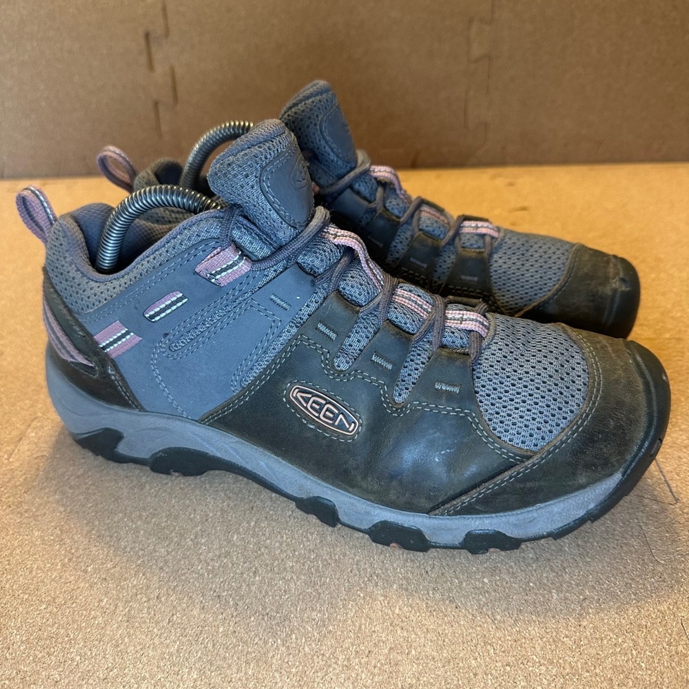 KEEN Womens Hiking Shoes Low Top Leather Mesh Trail Sneakers Gray Pink Size 10